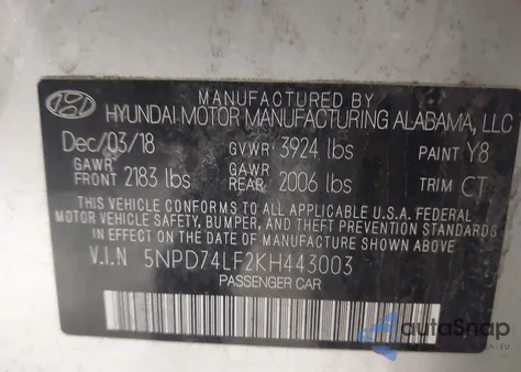 2019 Hyundai Elantra Se z USA, uszkodzony, nr VIN 5NPD74LF2KH443003